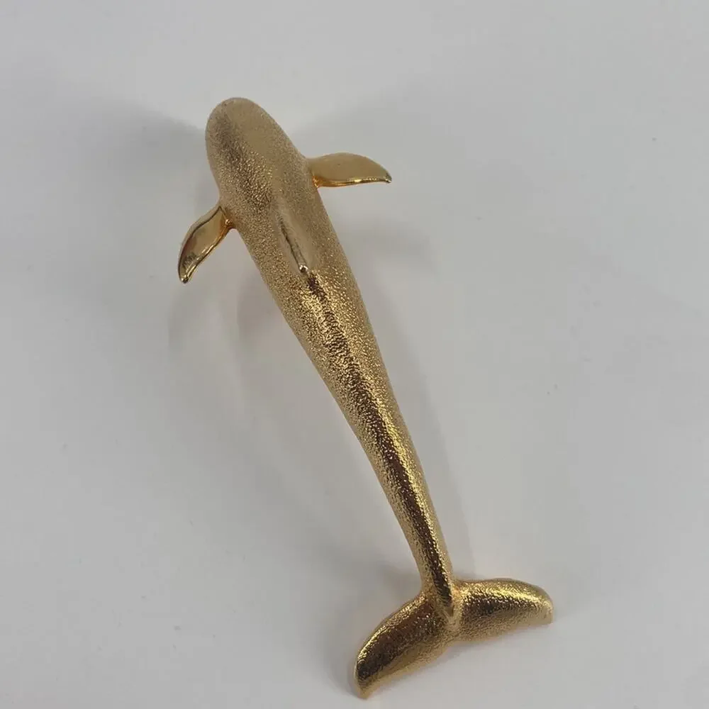 Vintage huge gold tone dolphin brooch